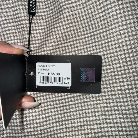 Men's Beige Checked Dress Pants - Picture 9 of 12